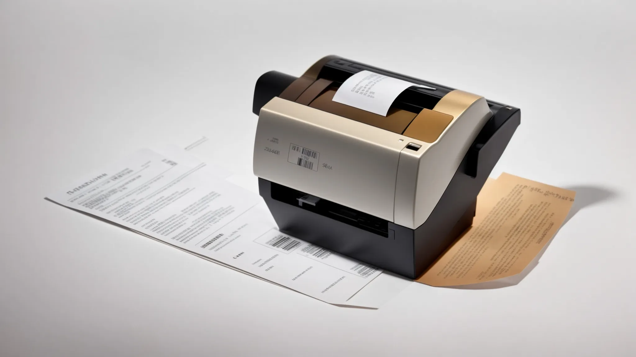 a close-up of a thermal printer ejecting a freshly printed receipt without any visible text or logos.