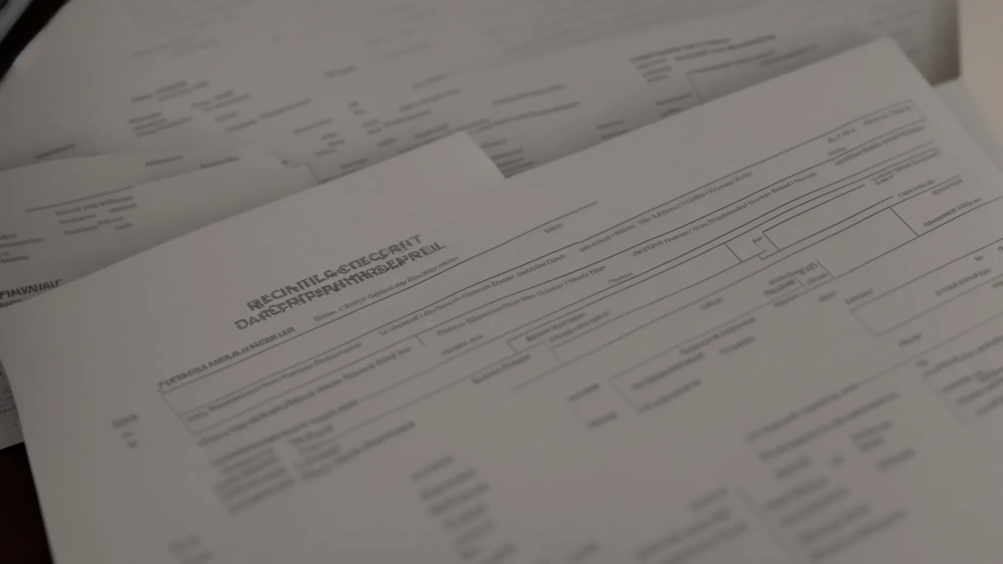 a neatly organized folder of receipts on a business desk.
